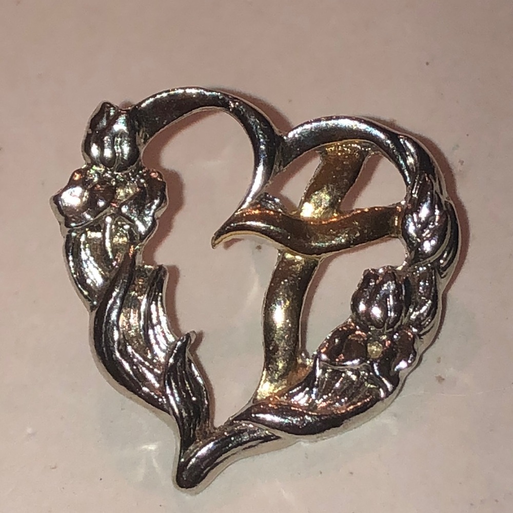Elegant Silver Tone and Gold Tone Boho Heart Brooch